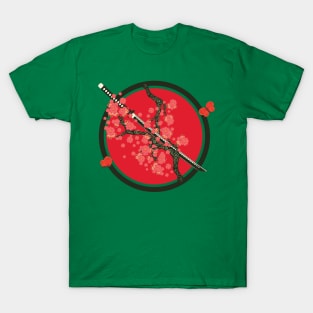 Katana and red flowers branch T-Shirt